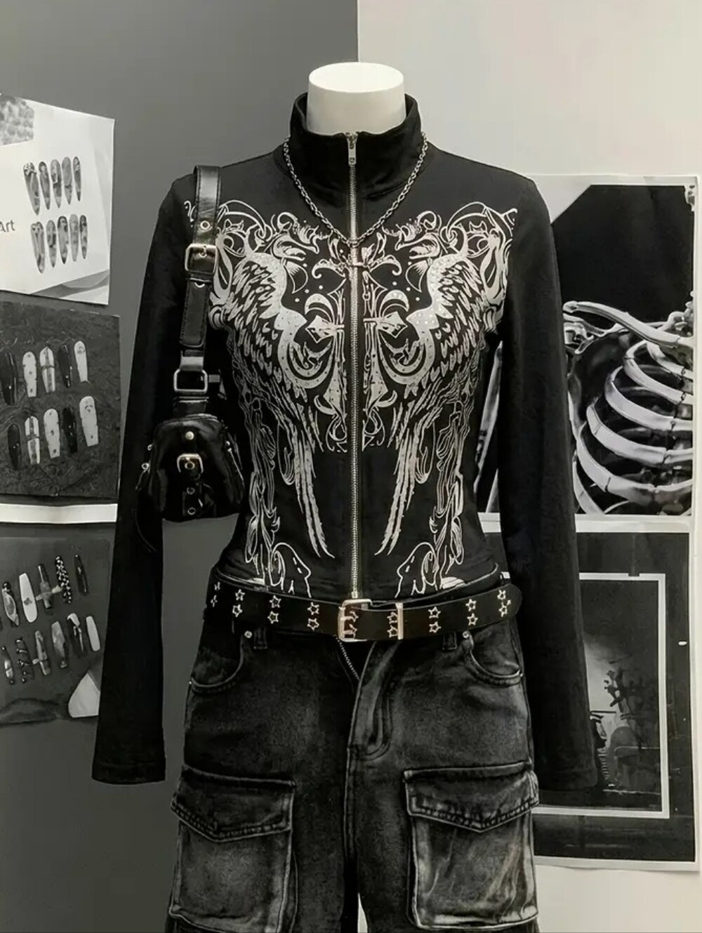 Y2K Graphic Zip-Up Cropped Jacket